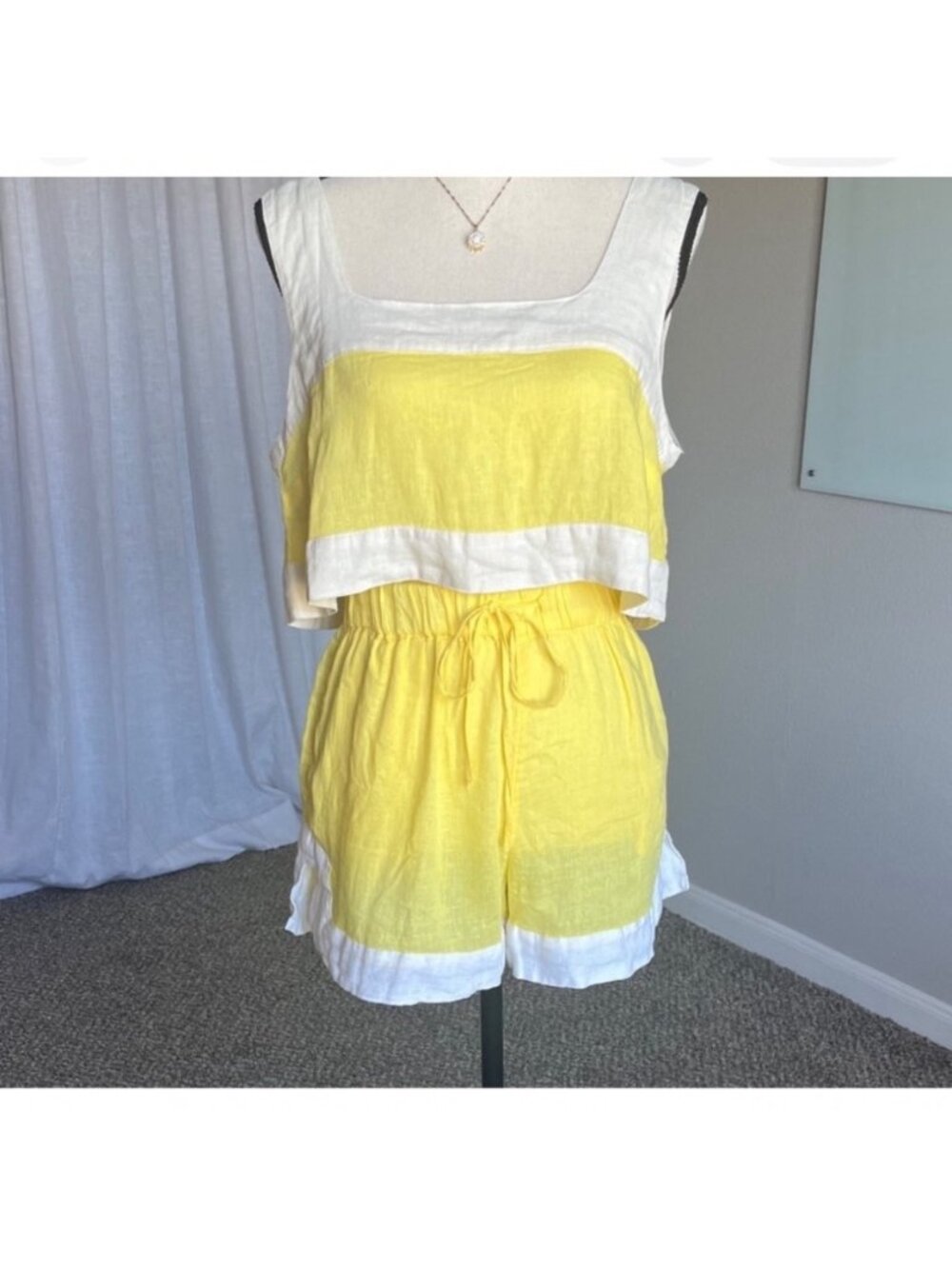 Haute Hippie Yellow Linen-Blend Drawstring Shorts M 55% Linen 45% Rayon Casual S